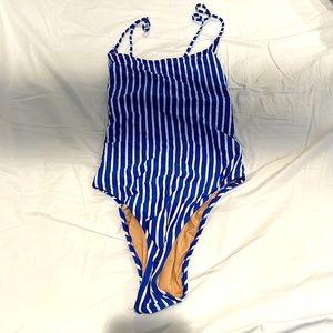 J.Crew Blue and White Striped Swimsuit Size 14